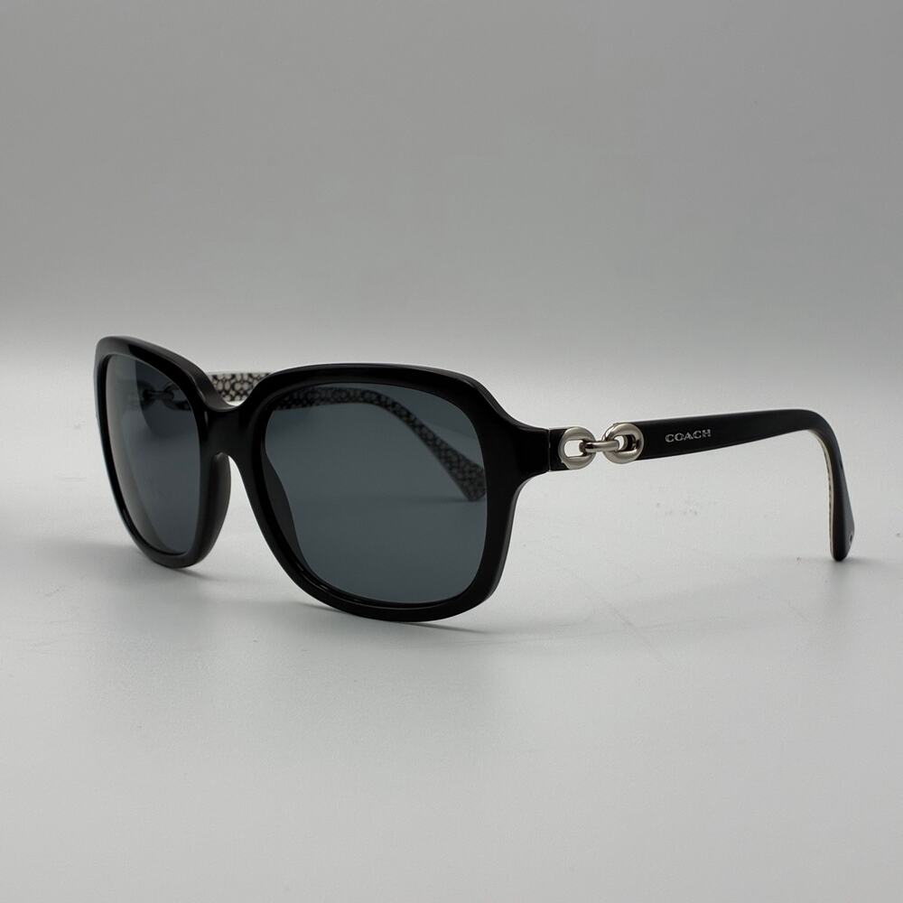 Coach Sunglasses Bug Round Oval Frame HC 8104 L081 Ashley Black White Sig Women